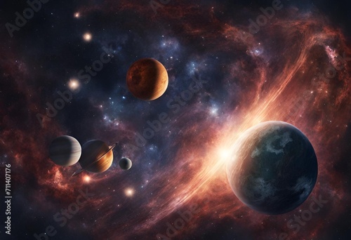 Celestial Bodies Landscape with Galaxies. Planets and Stars