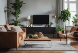 Cozy Living Room with Plants and Colorful Accents