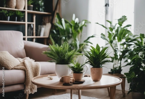 Cozy Living Room with Plants and Colorful Accents