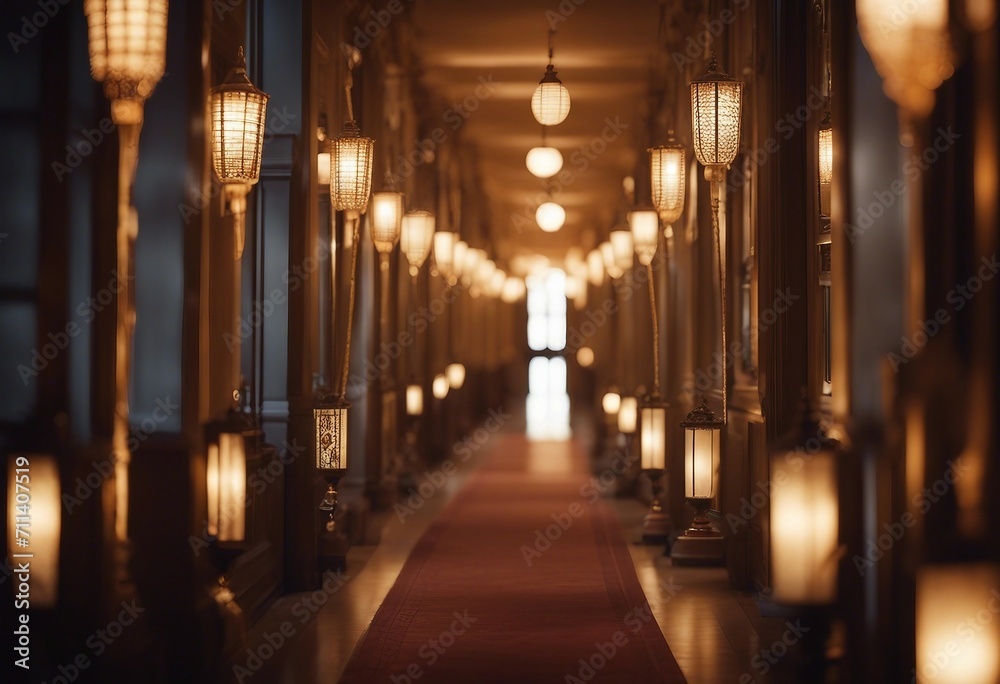 Lanterns Lighting the Way in Ornate Corridor