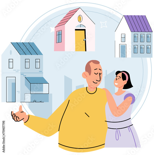 House for sale. Vector illustration The buying house concept represented significant financial decision and commitment The property with mortgage provided long-term investment opportunity People