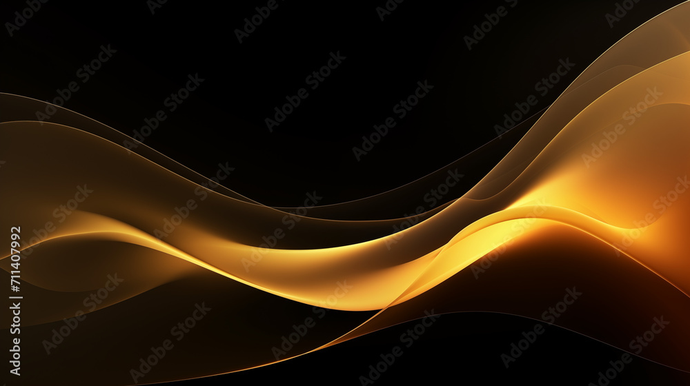 Fototapeta premium Néon effet flou, vague en mouvement, doré, or sur fond noir. Pour conception et création graphique, bannière.