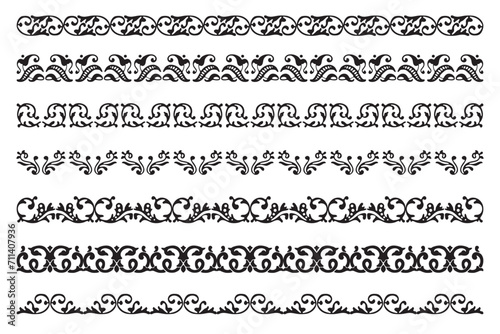 Set of decorative seamless ornamental border - Vector calligraphic border