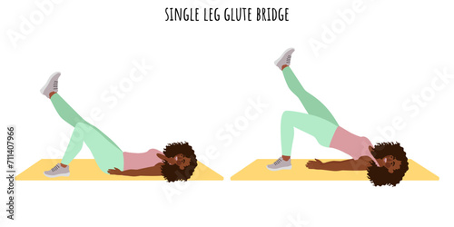 Young woman doing single leg glute bridge exercise