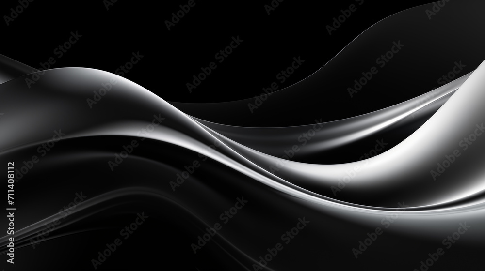 Fototapeta premium Néon effet flou, vague en mouvement, noir et gris sur fond noir. Pour conception et création graphique, bannière.