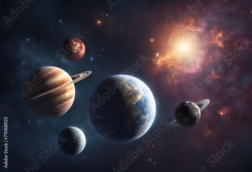 Celestial Bodies Landscape with Galaxies. Planets and Stars