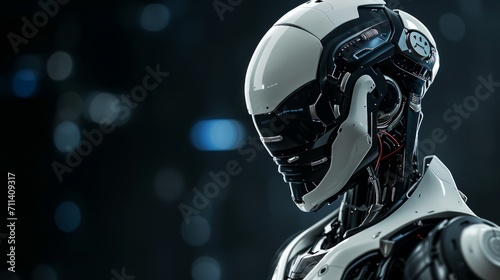 Ai robot on dark blur background with copy space for text.  © nataliia_ptashka