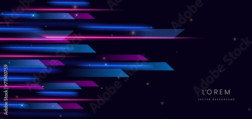 Abstract technology futuristic glowing neon blue and pink light ray on dark blue background with lighting effect.