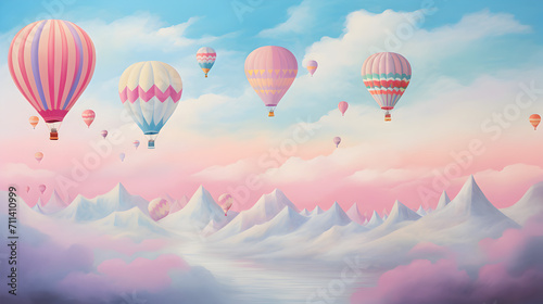 Dreamy ethereal wallpaper with floating hot air balloons against a pastel sky,, Ethereal Wallpaper Delight"