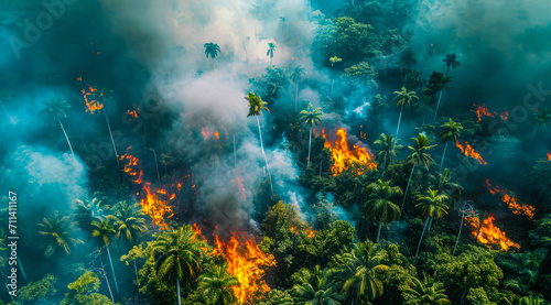 Wildfires disaster burns forests and causing ecology damage with smoke and fire © Eliya
