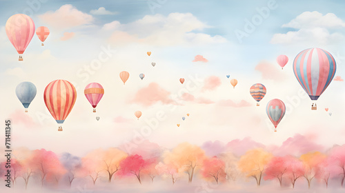 Dreamy ethereal wallpaper with floating hot air balloons against a pastel sky,, Ethereal Wallpaper Delight"
