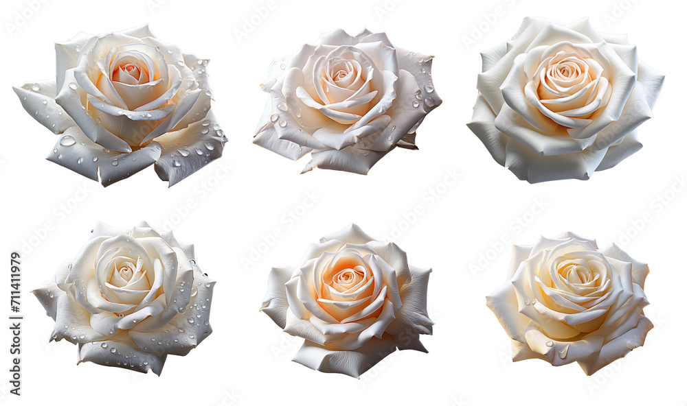 Set of white big roses , beautiful white flowers group isolated Set of white big roses , beautiful white flowers group isolated