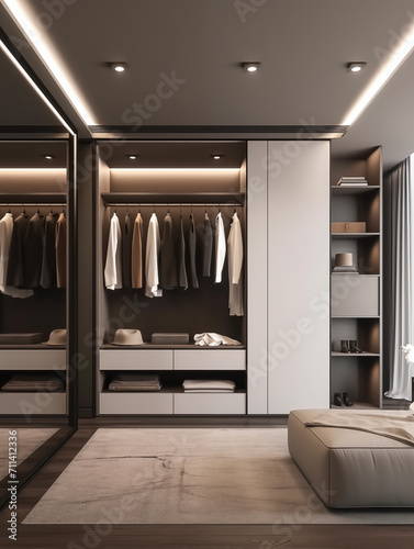 Bedroom wardrobe decoration design renderings,created with Generative AI tecnology. © henvryfo