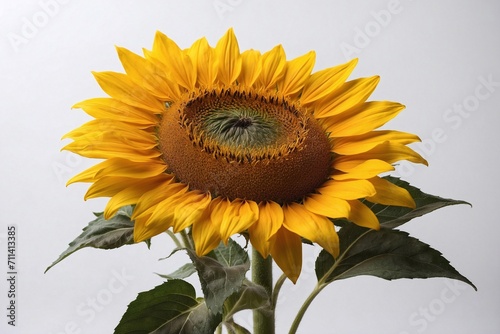 sunflower close-up on white background, copy space
