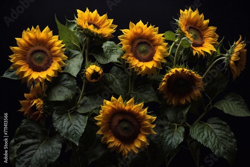 sunflowers set on black background