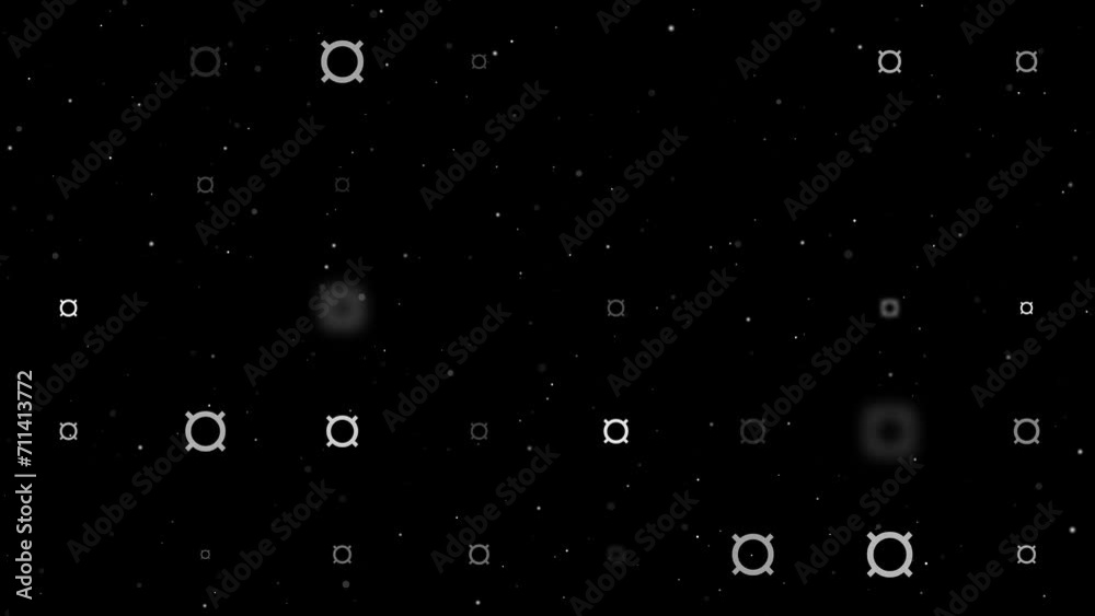 Template animation of evenly spaced currency signs of different sizes and opacity. Animation of transparency and size. Seamless looped 4k animation on black background with stars Template animation of evenly spaced currency signs of different sizes and opacity. Animation of transparency and size. Seamless looped 4k animation on black background with stars