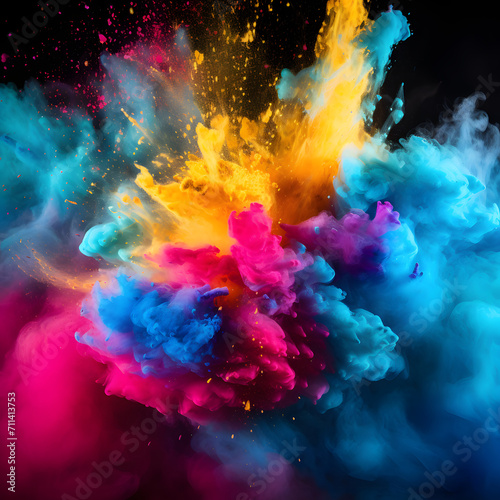 An explosion of holi colors. explosion of paint on a black background. Holi paint