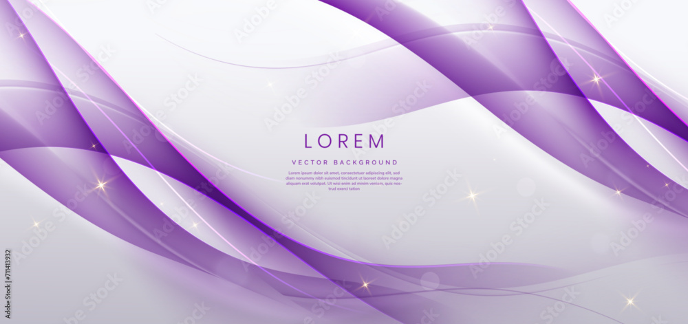 Abstract elegant white background with purple dynamic wave lines and lighting effect.