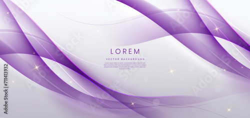 Abstract elegant white background with purple dynamic wave lines and lighting effect.