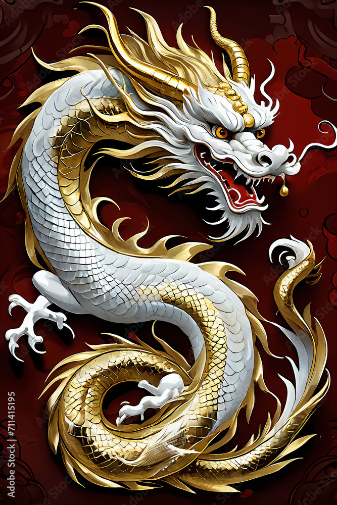 white dragon drawing painting in Chinese new year festival.