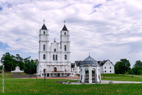 Beautiful white Catholic church in Aglona Latvia. photo