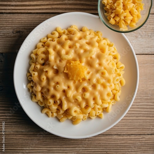 Delicious Homemade Creamy Macaroni and Cheese on Rustic Table - Gourmet Comfort Food Concept