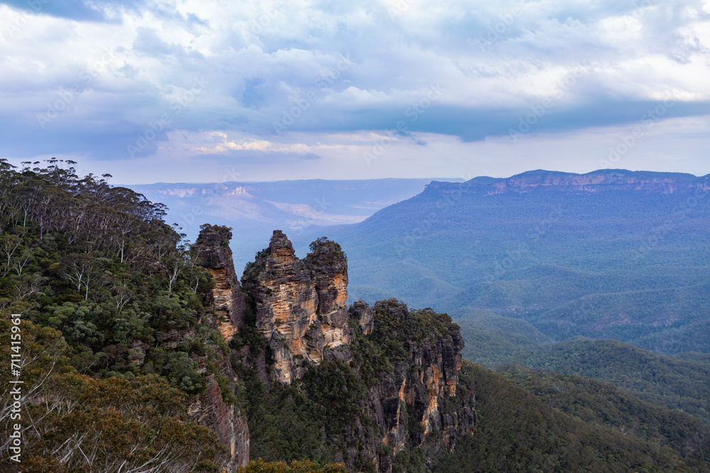 Three sisters in Blue Mountains on cloudy evening Three sisters in Blue Mountains on cloudy evening