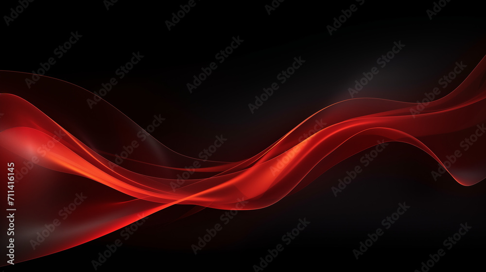 Naklejka premium Néon effet flou, vague en mouvement, rouge sur fond noir. Pour conception et création graphique, bannière.