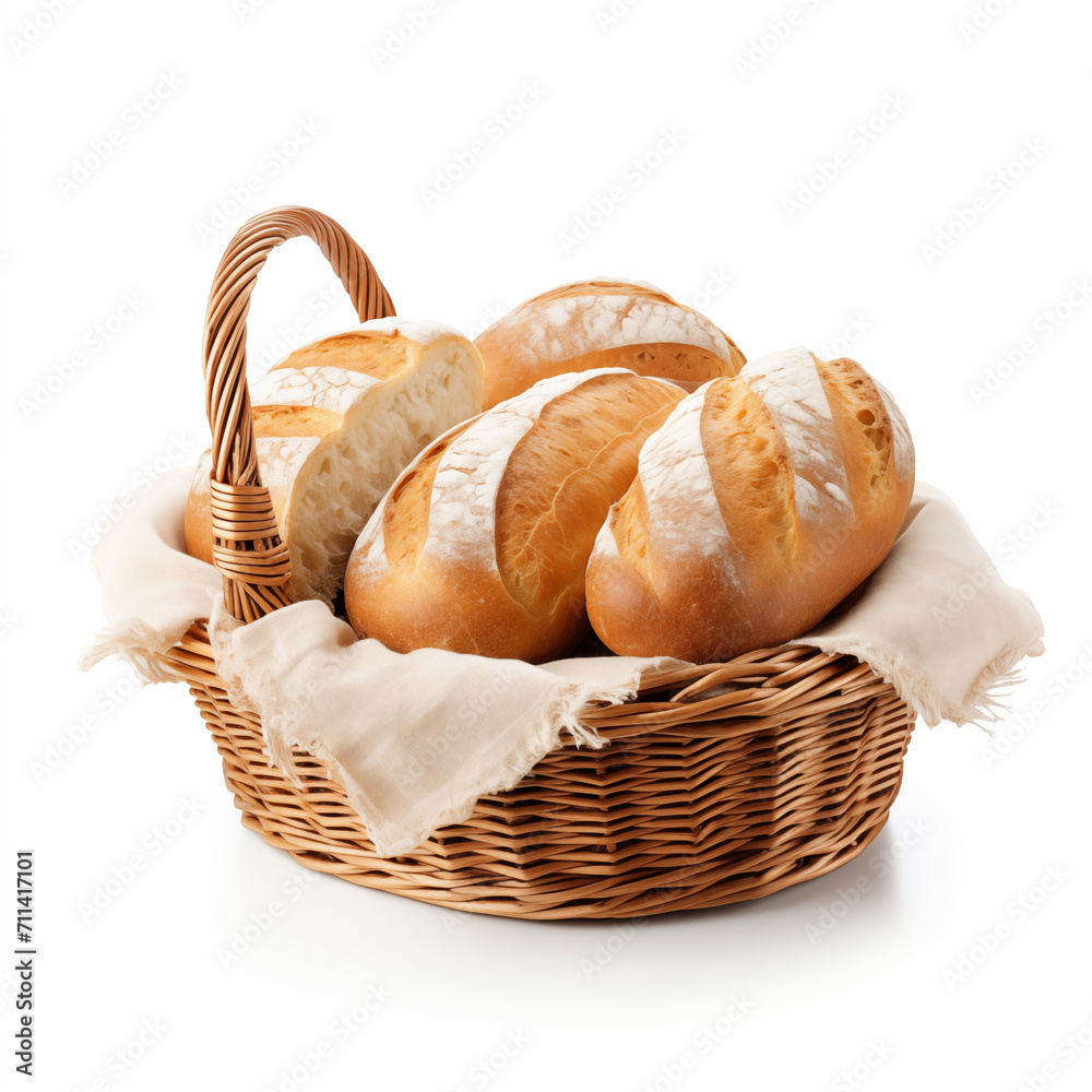 French bread in basket,created with Generative AI tecnology. French bread in basket,created with Generative AI tecnology.