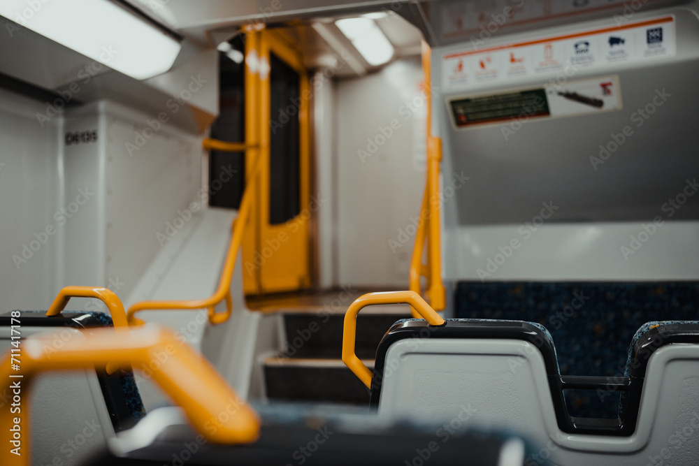 An empty train carriage on a Sydney city train An empty train carriage on a Sydney city train