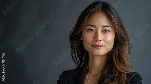 Smiling beautiful female professional manager standing with arms crossed looking at camera, happy confident business woman corporate leader boss ceo posing in office, headshot close up portrait photo