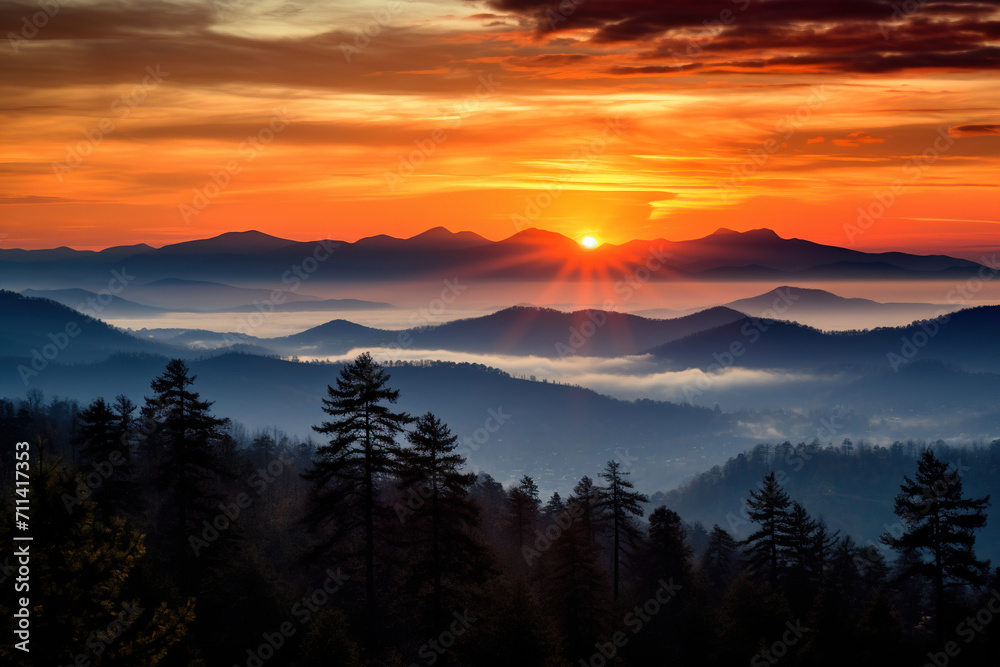 sunrise in the mountains. Generative Ai sunrise in the mountains. Generative Ai