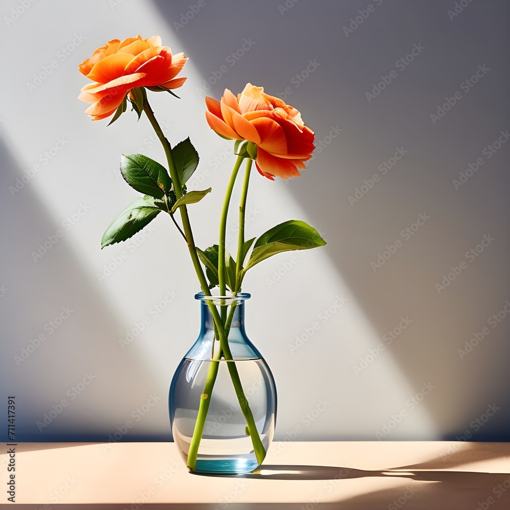 Orange flower tree branches in a transparent water bottle generative ai Orange flower tree branches in a transparent water bottle generative ai