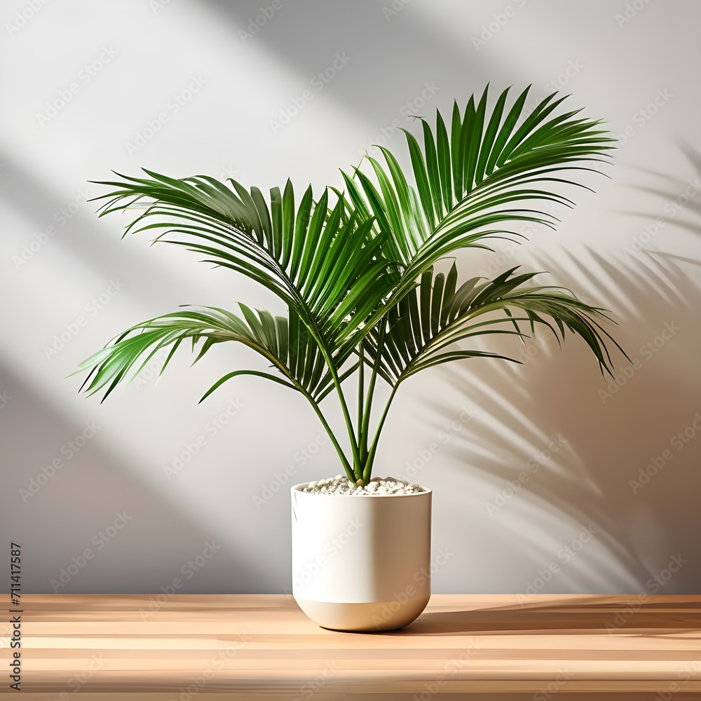 Areca palm tree placed in a sunny indoor space generative ai Areca palm tree placed in a sunny indoor space generative ai