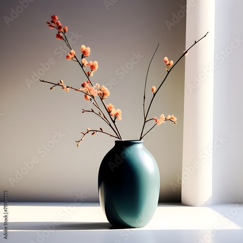 Dried flowers in a gray vase in a sunny area generative ai