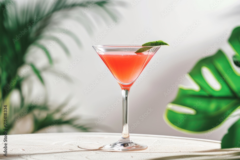Cosmopolitan cocktail in a martini glass. Clean background. For a restaurant or bar menu