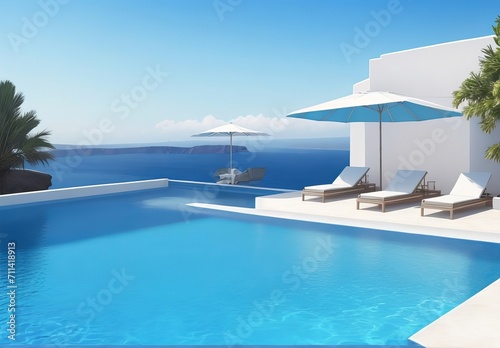 luxury swimming pool in santorini. 3d rendering

