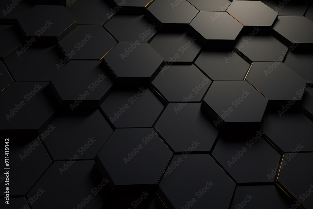 Black Hexagon Background. Abstract Technology 3D Rendering - obrazy, fototapety, plakaty 