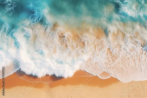 Top View of Tropical Beach Waves on Turquoise Water