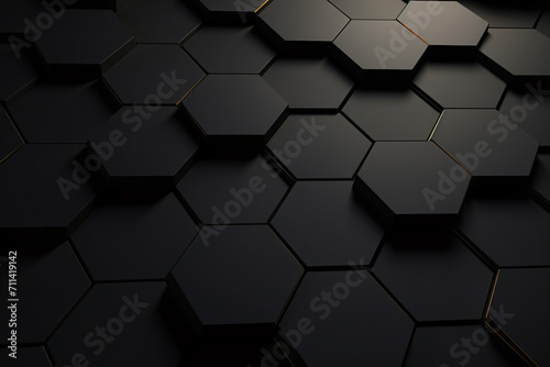 Black Hexagon Background. Abstract Technology 3D Rendering photo