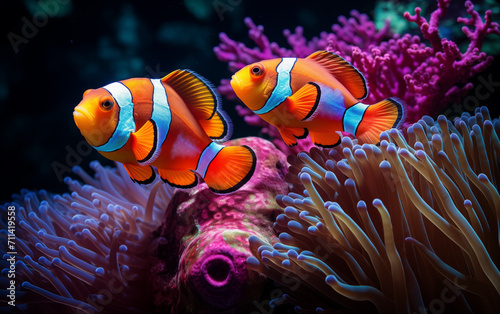 clownfish in coral reef created with Generative AI tecnology.