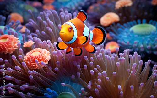 clownfish in coral reef,created with Generative AI tecnology.