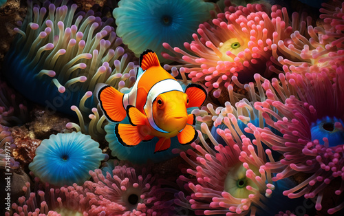 clownfish in coral reef,created with Generative AI tecnology. © henvryfo