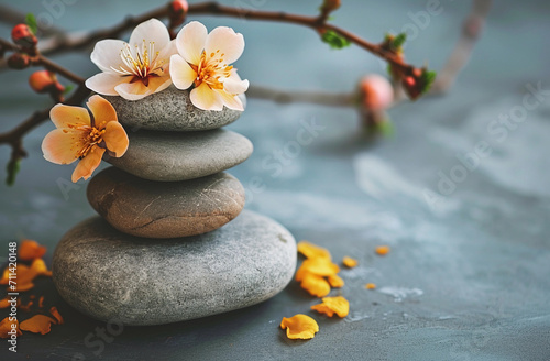 Background of stones and flowers relaxation spa zen nature