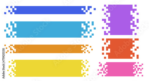 Set of blank pixelated geometric shape. Colorful broken pixel rectangle. Background for text