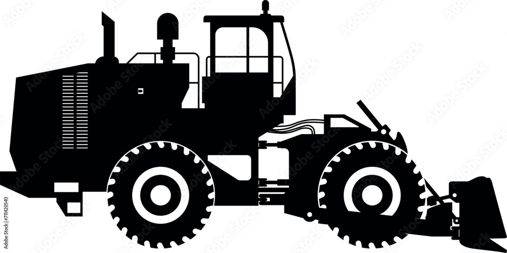 Naklejka premium Silhouette of Wheel Dozer Icon in Flat Style. Vector Illustration