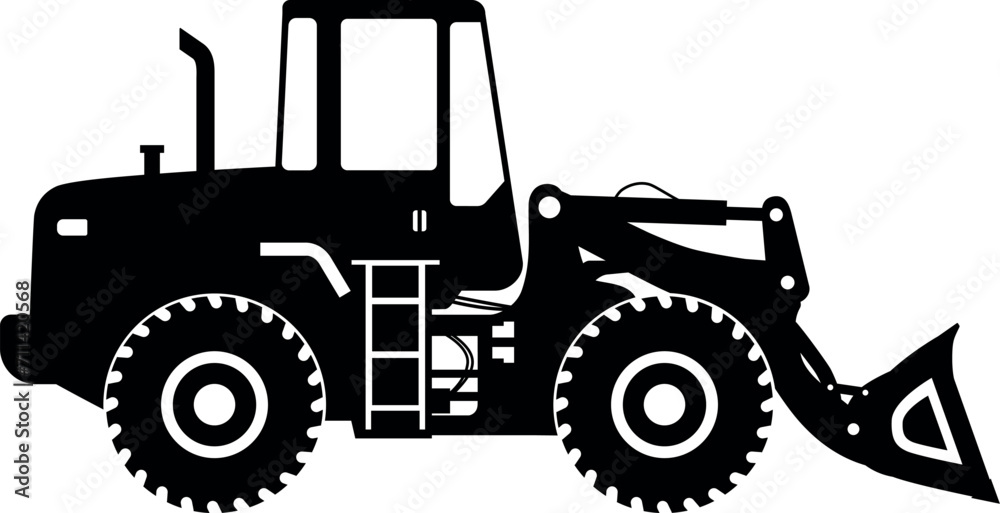 Naklejka premium Silhouette of Wheel Loader Icon in Flat Style. Vector Illustration