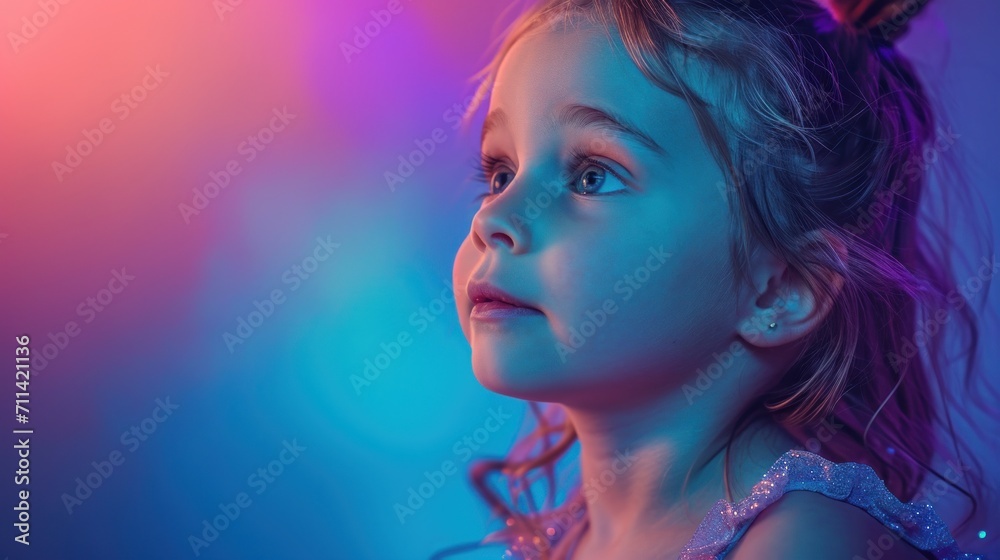 side profile image of a cute, stylish, and sparkling young little girl model