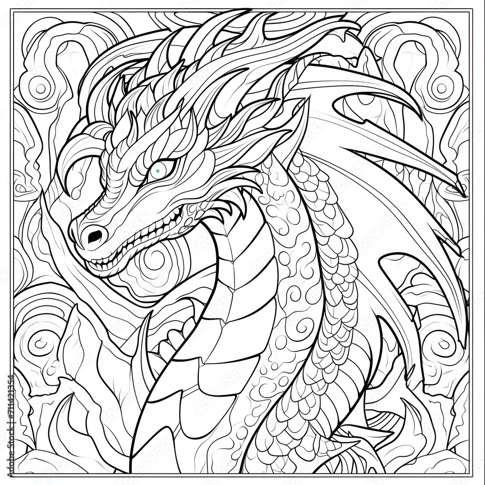 Dragon Coloring Page, Ai Generative Dragon Coloring Page, Ai Generative