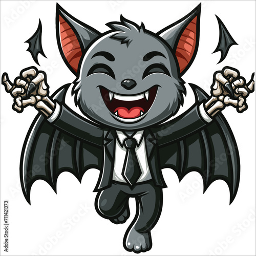 smiling happily evil bat cartoon character vector illustration on white background